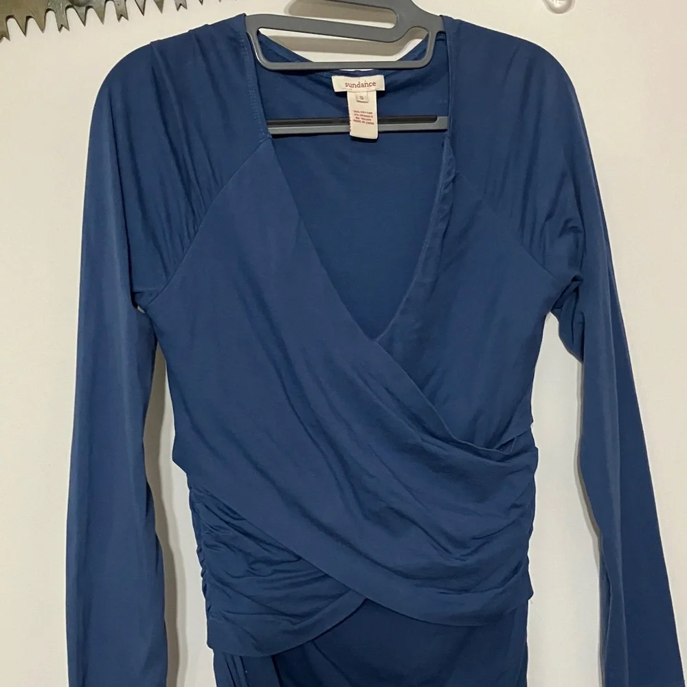 Sundance Eternal Compliments Ruched Wrap Cotton Stretch Dress size S - Picture 2 of 10